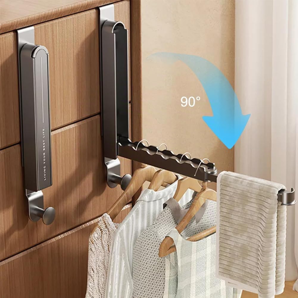 Perchero Puerta Plegable 2 Unidades - Perchero Plegable para Puerta Sin Taladrar, Gancho de Puerta para Colgar Ropa Que Ahorran Espacio, para Balcón, Dormitorio, Cuarto de Baño, Lavandería, Negro