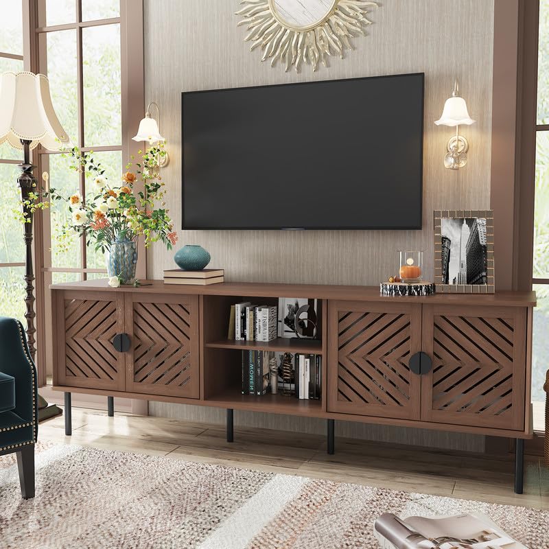 Image of ARTPOWER 70 inch TV Stands, Entertainment Center with Storage, Brown