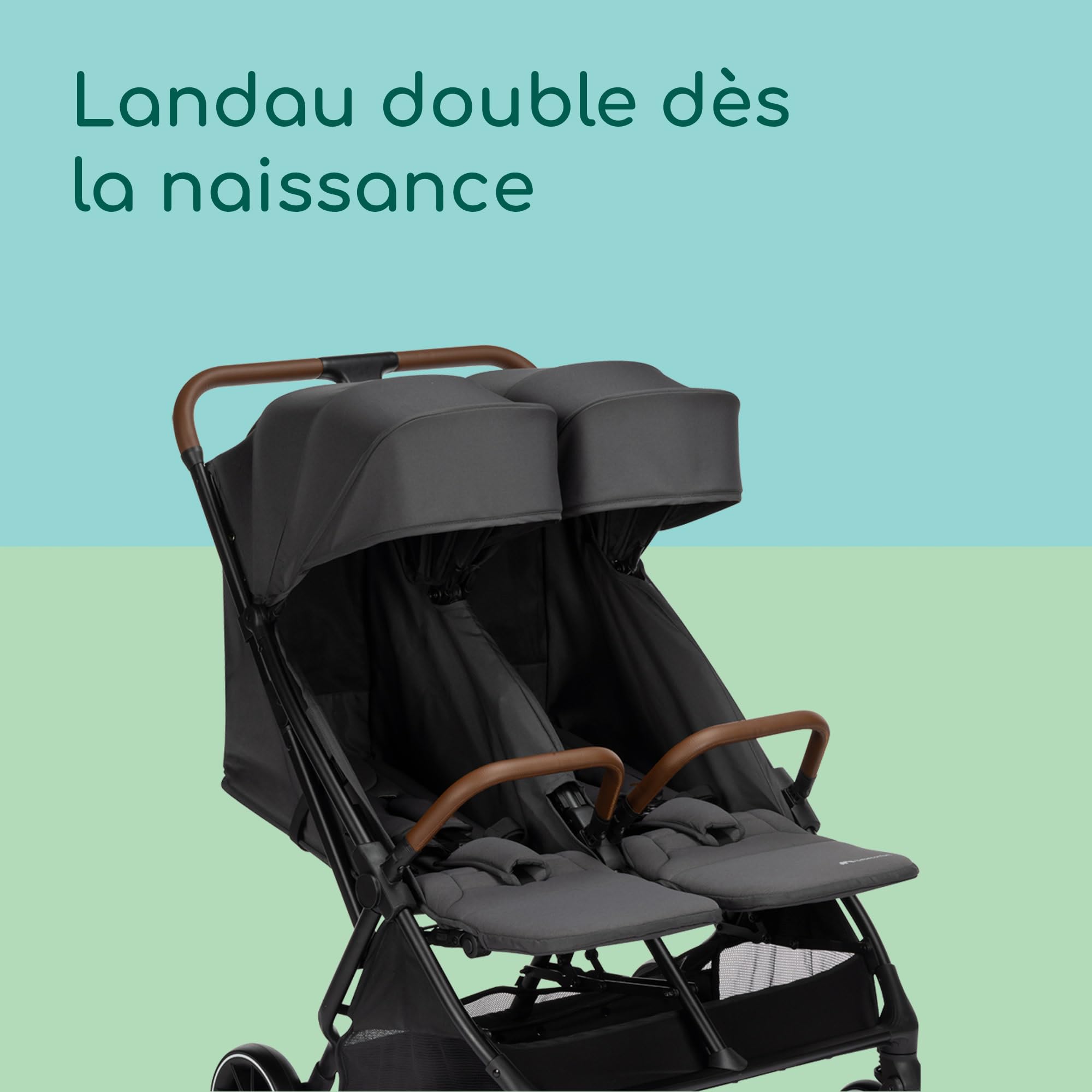 Bebeconfort Mane, Poussette Double, 0+ à 22 kg, Pliage Automatique, Inclinable À Plat, Arceau Pivotable, Harnais 5 Points, Fenêtre En Filet, Housse De Pluie, Sac De Courses (8 kg), Mineral Graphite