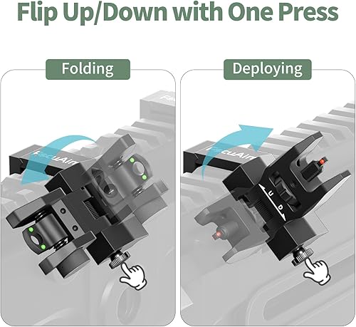 Miniatura 3 de Focuaim T3 Fiber Optic Offset Iron Sight, Low Profile 45 Degree Front and Rear Backup Sights with Green Red Dot for Picatinny Mount, Spring-Loaded