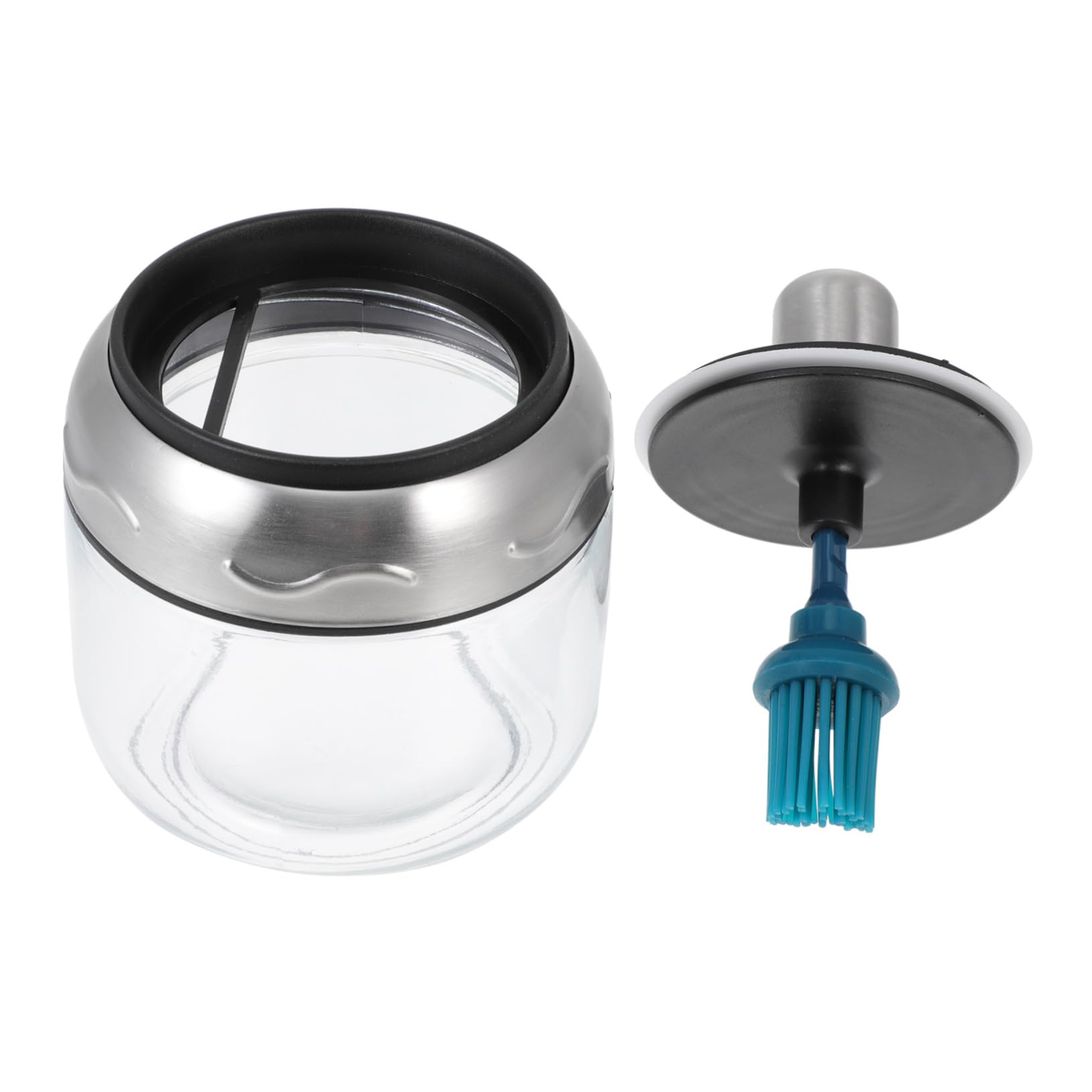 CVHfhjTG oil dispenser, Stainless Steel and Glass Resistant Salt Storage Container with Integrated Spoon and Oil Brush Spice Jar