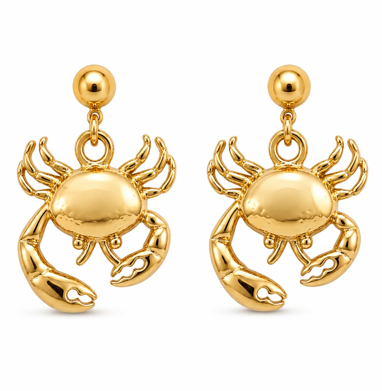 Crab Drop Earrings for Women | Stainless Steel Anti Tarnish Gold Plated, Ocean Aesthetic Beach Danglers | Waterproof Ear Studs for Girls, Trendy Summer Jewellery-image-14