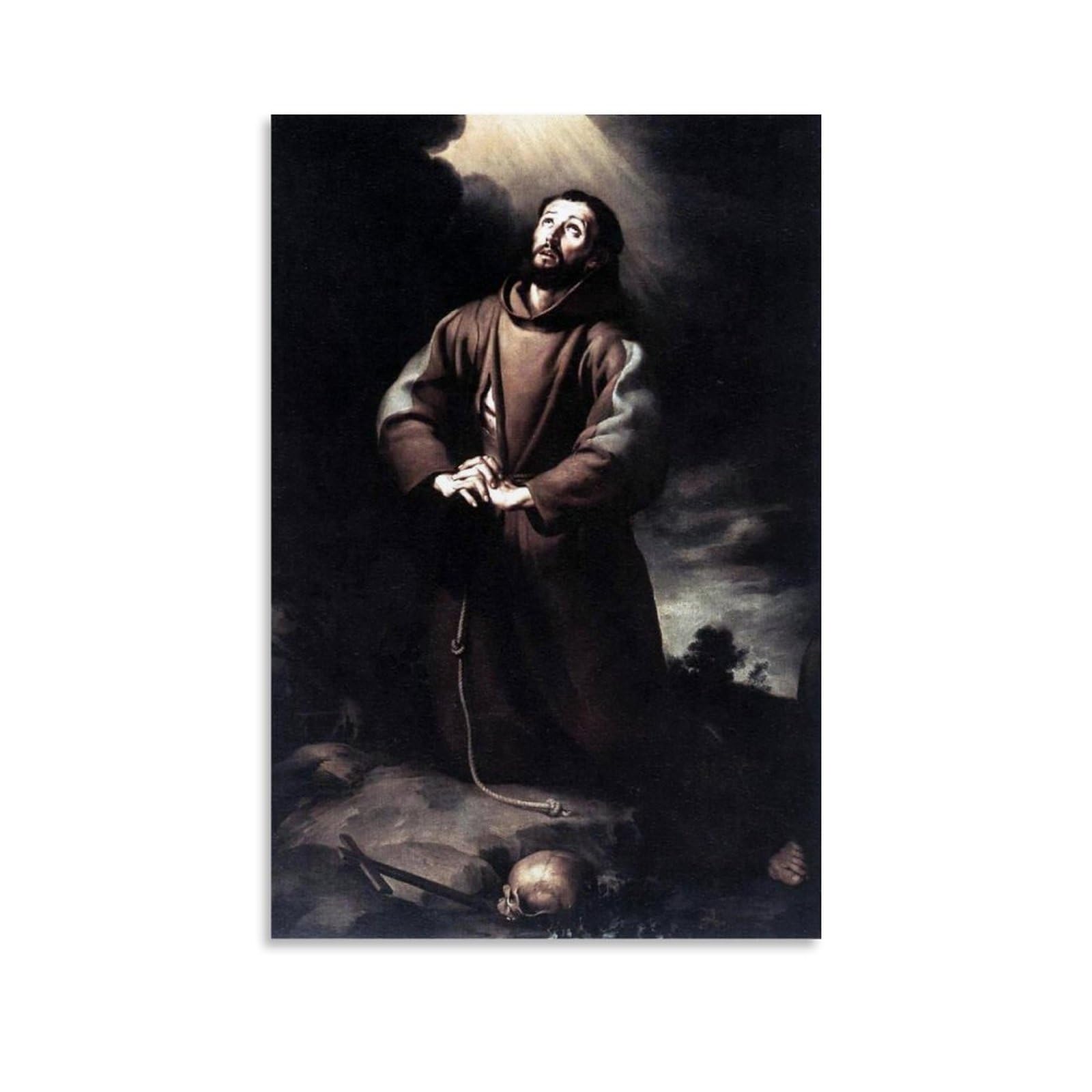 Ryusa Unframe-Style Bartolome Esteban Murillo Famous Painters' Works（St Francis Of Assisi At Prayer） Printing Posters Artworks Picture Print Wall Art Painting Canvas Gift Decor Homes Decorative 24X36inch(60X90cm)