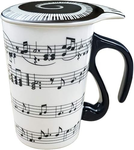 Miniatura 9 de Lavezee Taza de café musical con tapa y mango de violín de 15 onzas, taza de bebidas de té de agua, regalo para amantes de la música, profesoramigo