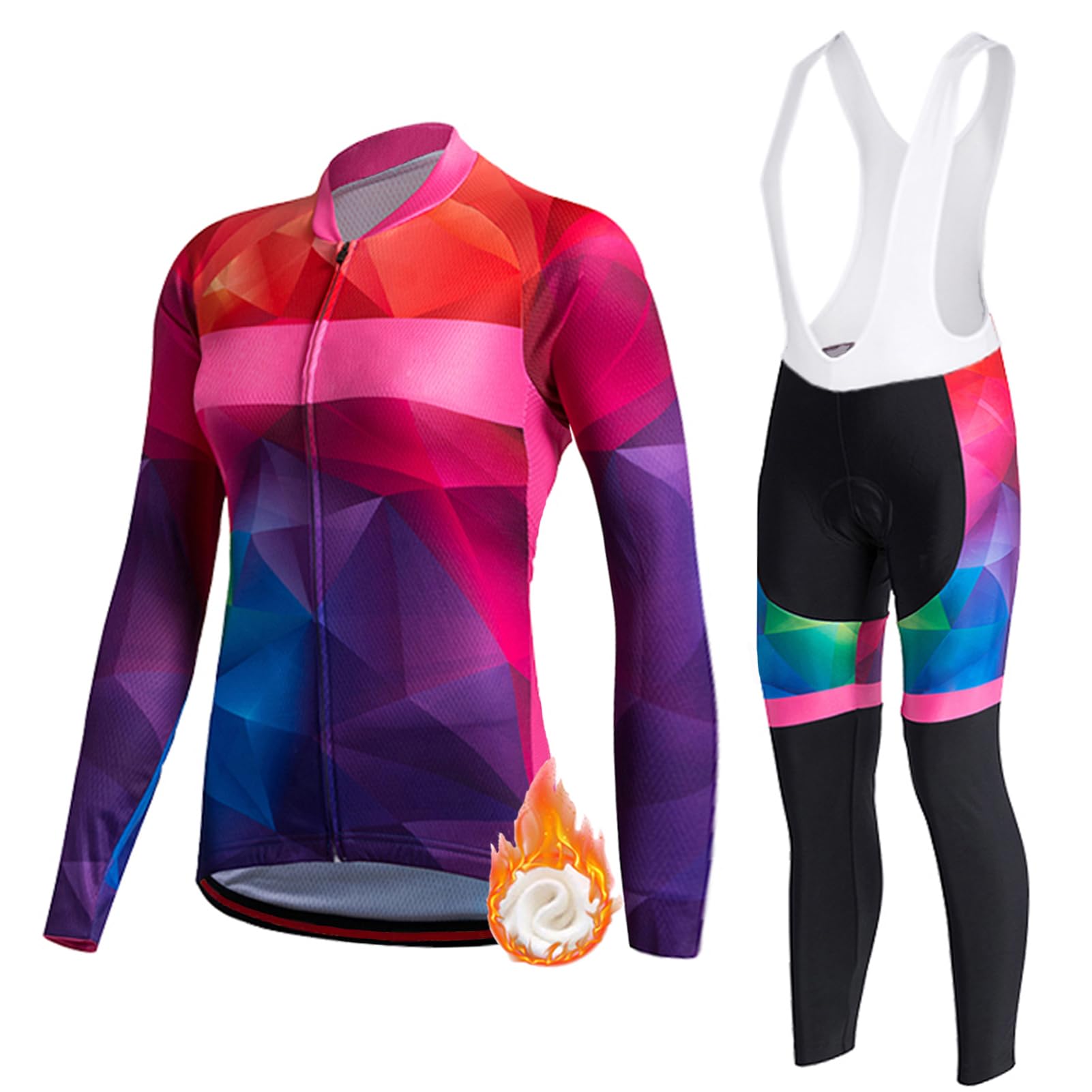 Completo Ciclismo Donna Invernale Tuta da Ciclista Manica Lunga Maglia MTB Bici,Abbigliamento Bicicletta Termico Vello Giacca e Pantaloni Salopette con 19D Imbottiti Gel,Jerseys da Strada Traspirante
