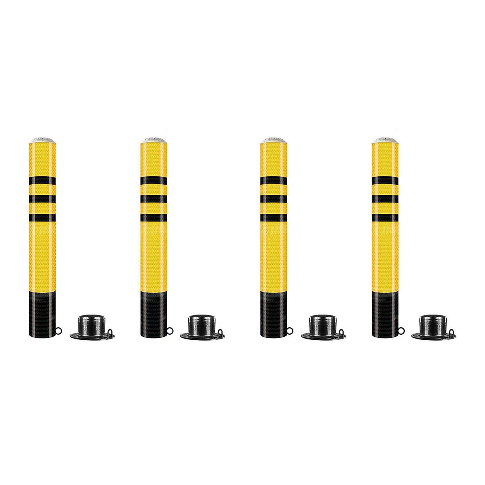 Borne de sécurité en acier avec balise clignotante LED jaune lot de 2
