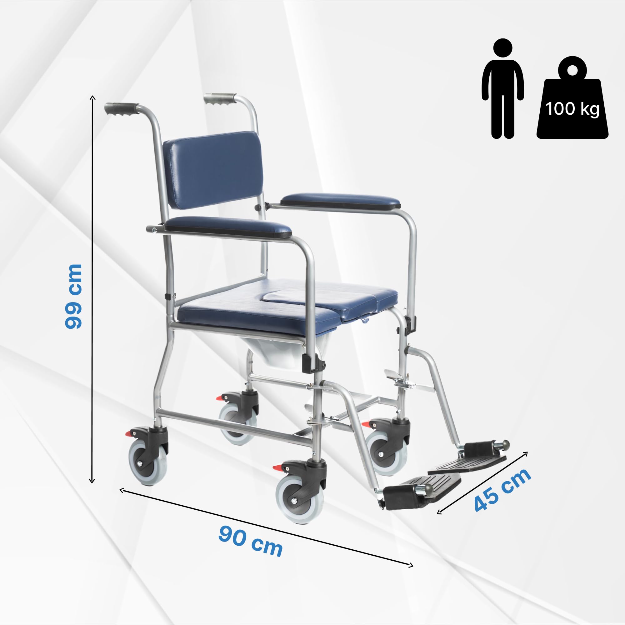 Sedia Comoda con Ruote per Anziani - Sedia Toilette - Comfort, Sicurezza e Mobilità in una Poltrona Multifunzionale - Braccioli pieghevoli, Seduta ergonomica
