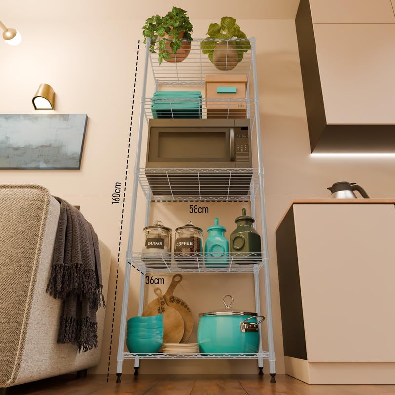 Image of 5-Shelves Heavy Duty Steel Storage Rack | Multipurpose Shelving Unit for Kitchen, Home & Utility