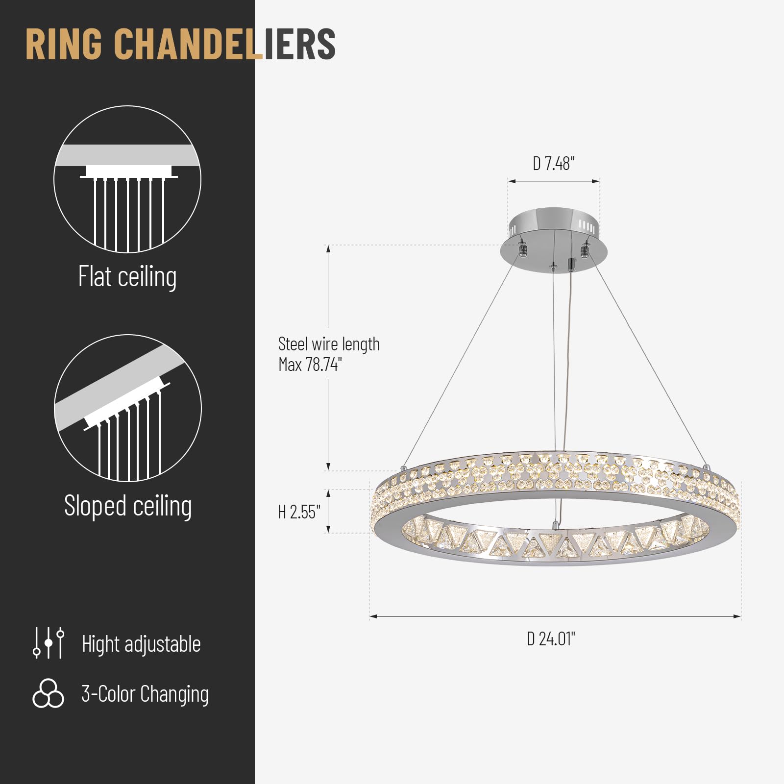 Snapklik.com : Moooni 24" Crystal Chandelier,Round Modern Chandeliers
