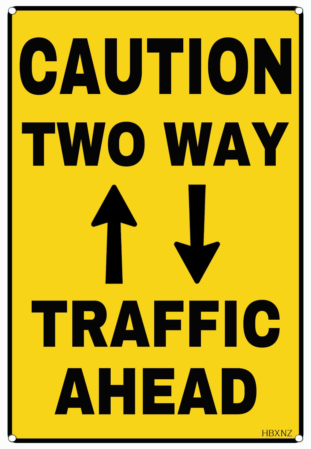 Metal Two Way Traffic Ahead Caution Sign Minimalist Style Yellow 8x12 Inch