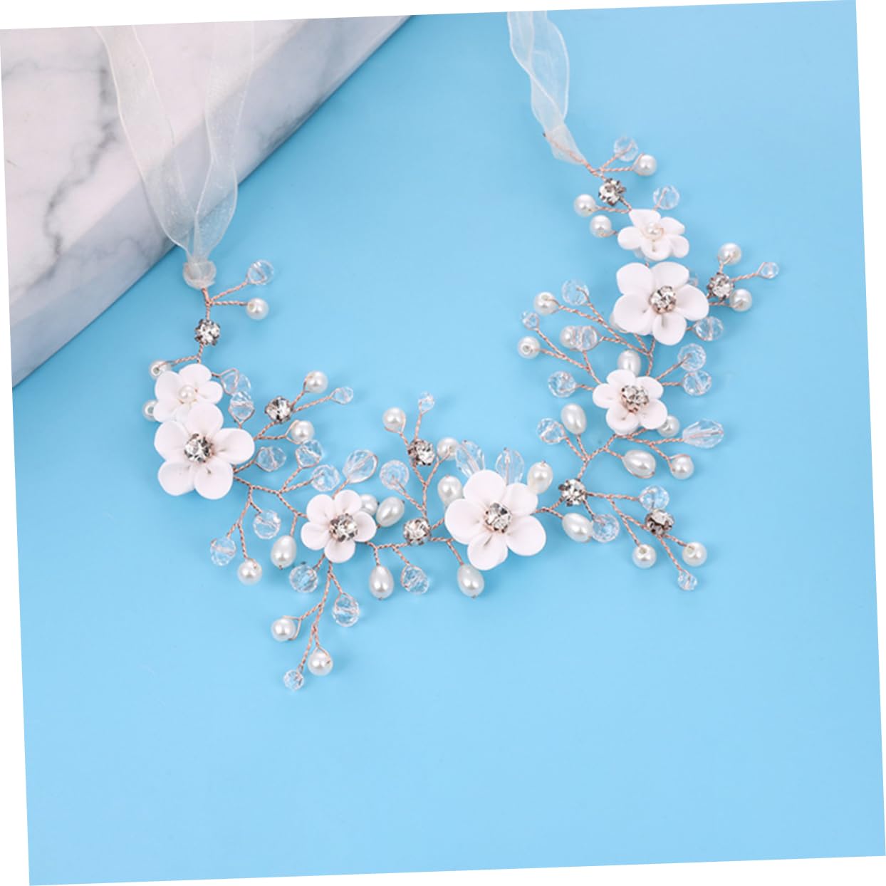 Didiseaon 4 Piezas Diadema De Nupcial Tocado De Novia Accesorios Para El Cabello De Flores Cintas Para El Cabello Para Niñas Cabello Vid Floral Las Flores Pedrería Arcilla Polimérica