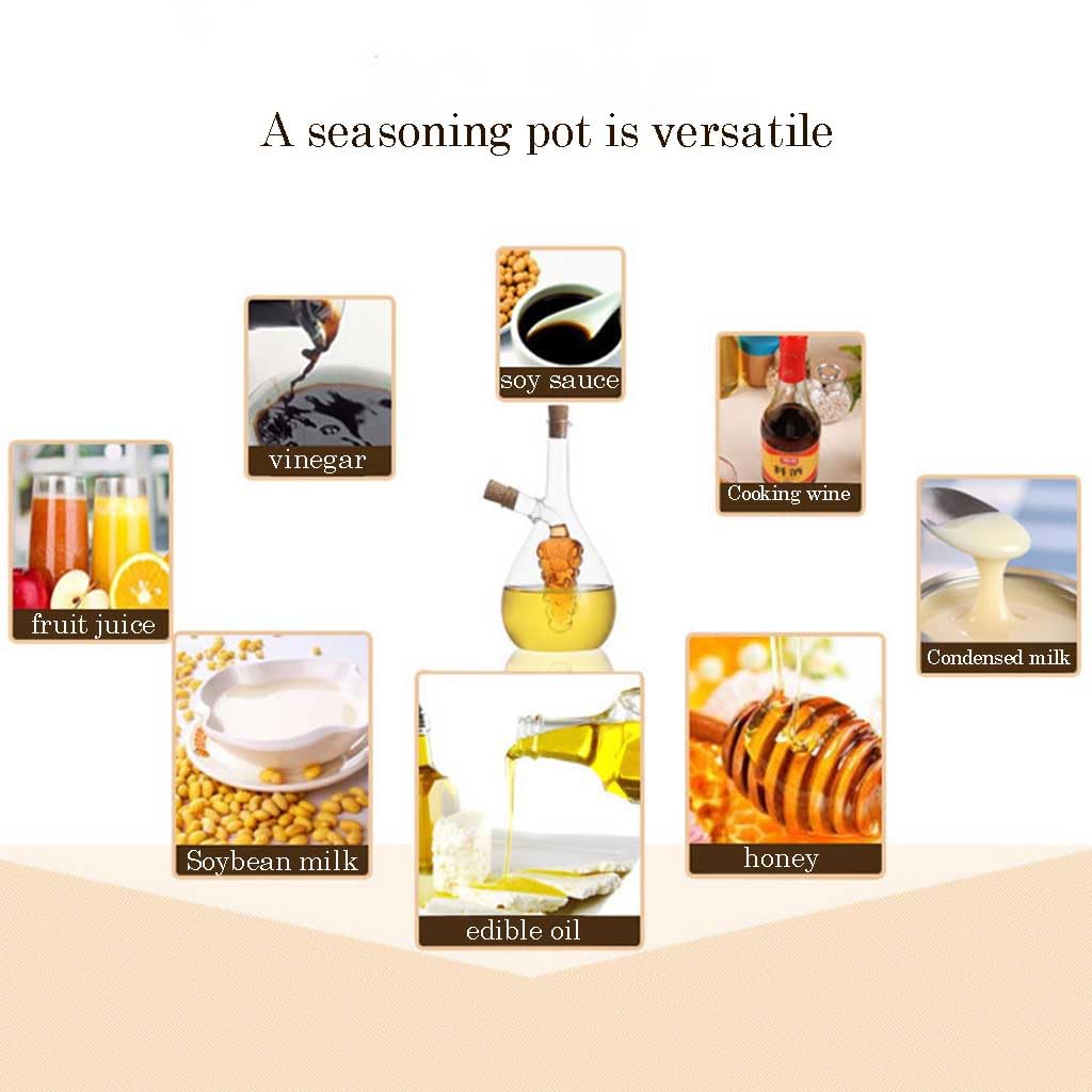 Dispensador de aceite y vinagre de cristal, Botella dispensadora de aceite y vinagre 2 en 1 de vidrio con tapón de corcho de 400 ml