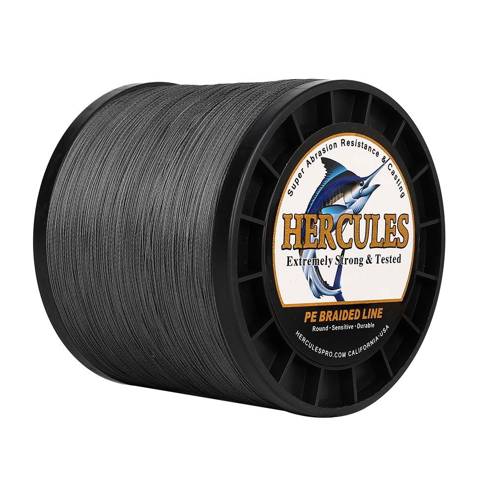 Hercules Braided Fishing Line 2000m 2187yds 6lbs-100lbs Pe Superline 4 Strands (Grey 100lb/45.4kg 0.55mm)