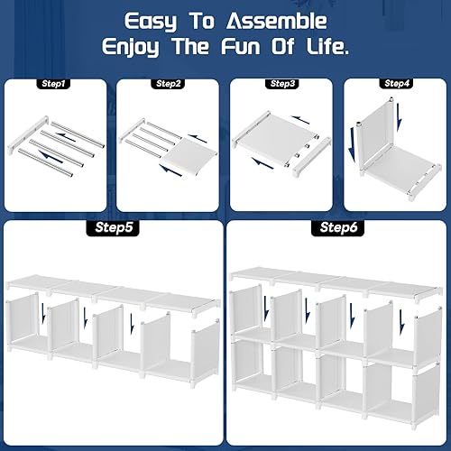 Miniatura 21 de Mavivegue Estante para libros, organizador de almacenamiento de 9 cubos, estantería de bricolaje, estantería de cubo de metal, estuche alto para