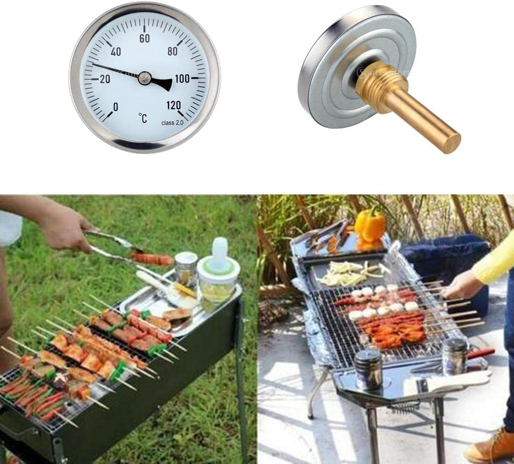 63mm Horizontal Dial Thermometer Aluminum Temperature Gauge 0-120C