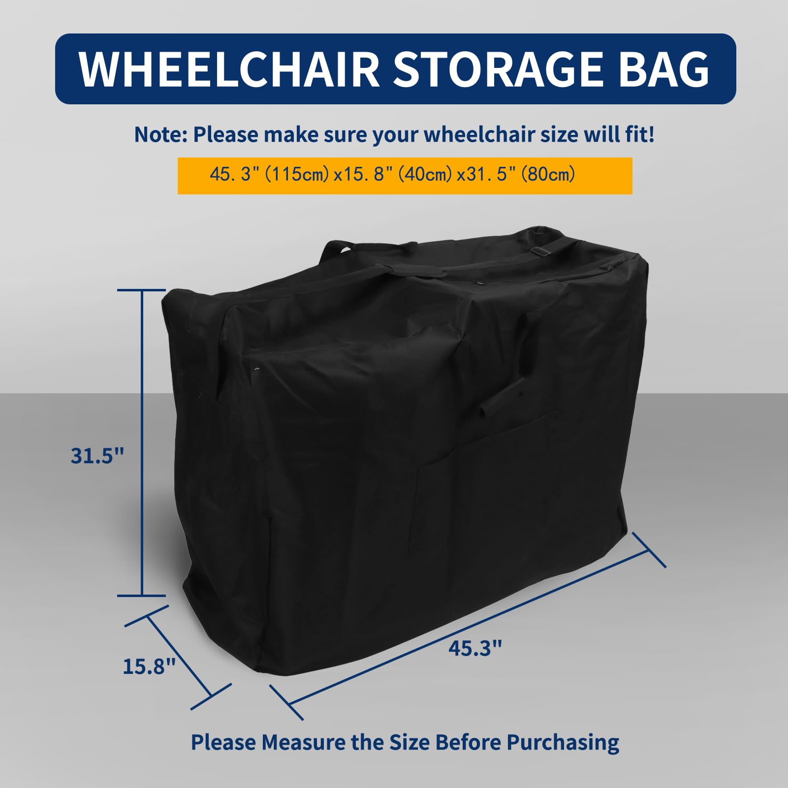 Bolsa de viaje para silla de ruedas, 45.3 x 31.5 x 15.7 pulgadas, impermeable, bolsa plegable para silla de ruedas, diseño de 2 vías