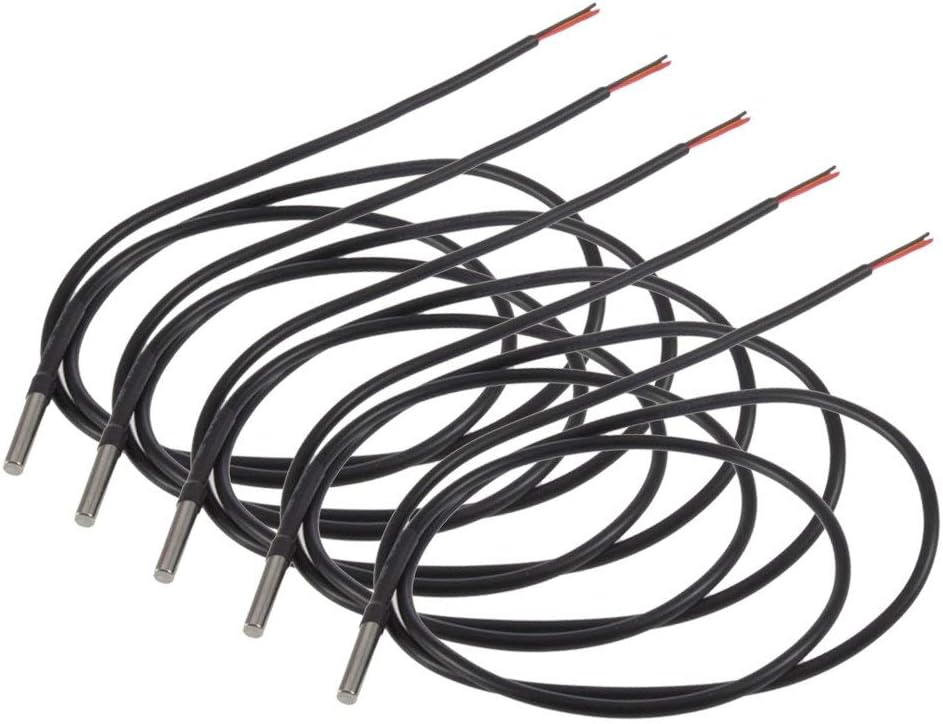 Aideepen 5 x DS18B20 2 m Cable Temperature Digital Thermal Probe Sensor Stainless Steel Probe, Accurate Reading, Temperature -55 °C to +125 °C