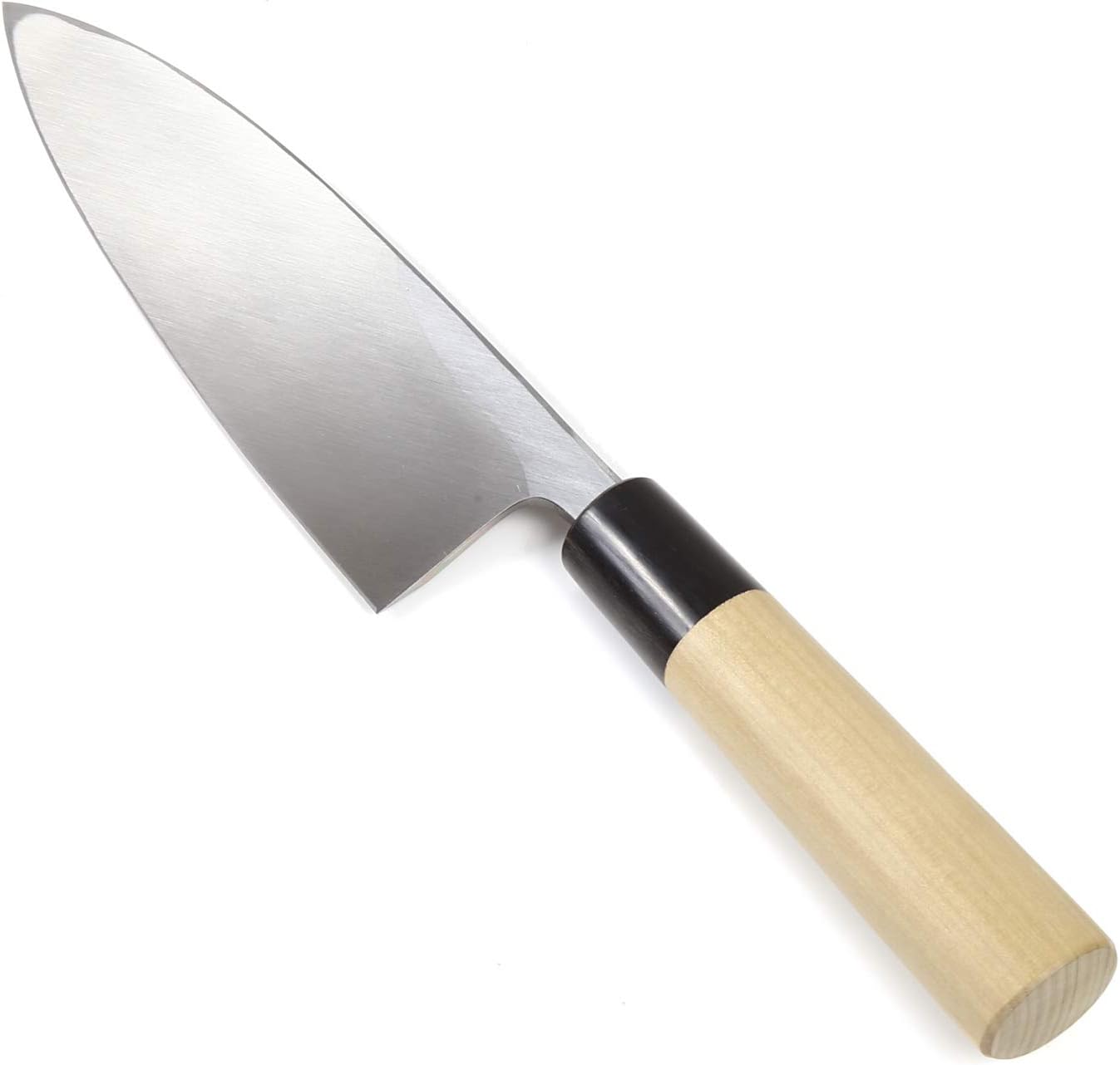 Japanese Sushi Fillet Chef Knife Shiroko(White Steel)-No.2 D-Shape Magnolia Wood Handle, Deba 6.5-inch (165mm)
