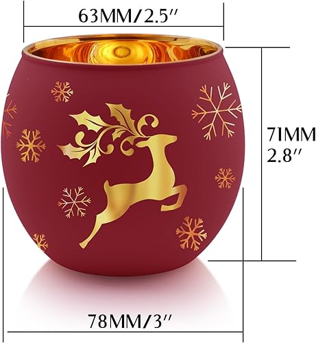 Miniatura 7 de Juego de 6 portavelas votivas de Navidad, portavelas de cristal rojo, verde y blanco con 6 patrones de grabado láser para decoración de mesa de