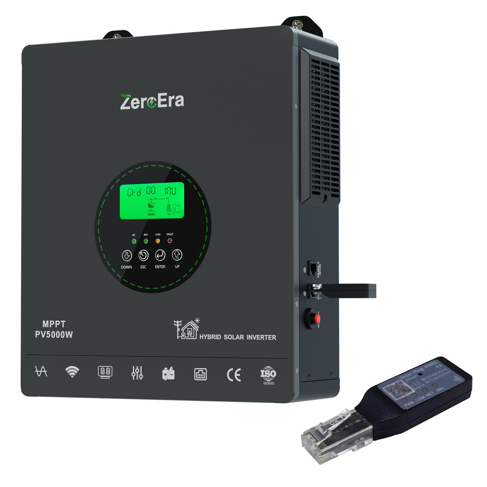 ZeroEra Inversor Híbrido 24V 3300W,Inversor Solar Híbrido Onda Sinusoidal Pura,24V CC a 220V/230V CA,WiFi,Controlador Carga MPPT,Protección BMS,Funcionamiento Batería (24V 3300W WiFi)