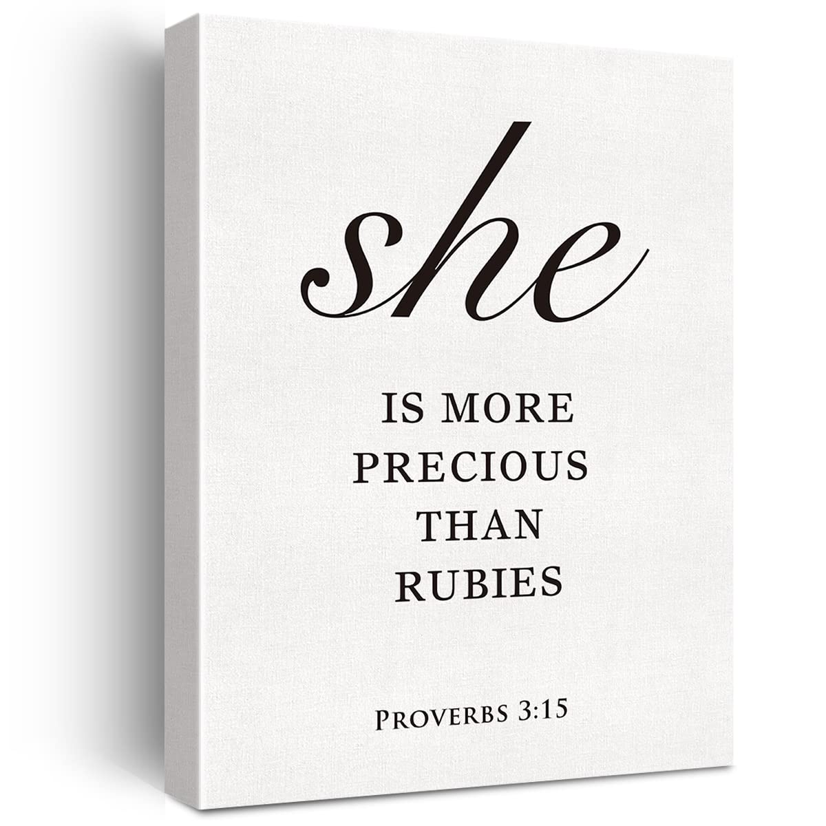 Jaesxxco Christian Canvas Wall Art Motivational She is More Precious than Rubies Proverbs 3:15 Canvas Print Scripture Bible Verse Painting Home Wall Decor Nursery Gift Unframed 8x10inch