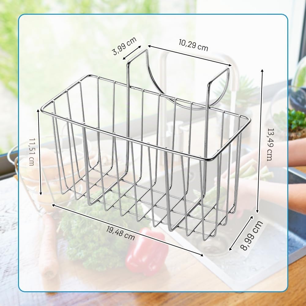 ADERTOS Porta Spugne da Cucina In Acciaio Inox 304, Portaspugne per Lavello Cucina da Appendere, Organizer per Lavello Cucina per Spugne, Spazzole, 7,67 * 3,54 * 4,53 Pollici