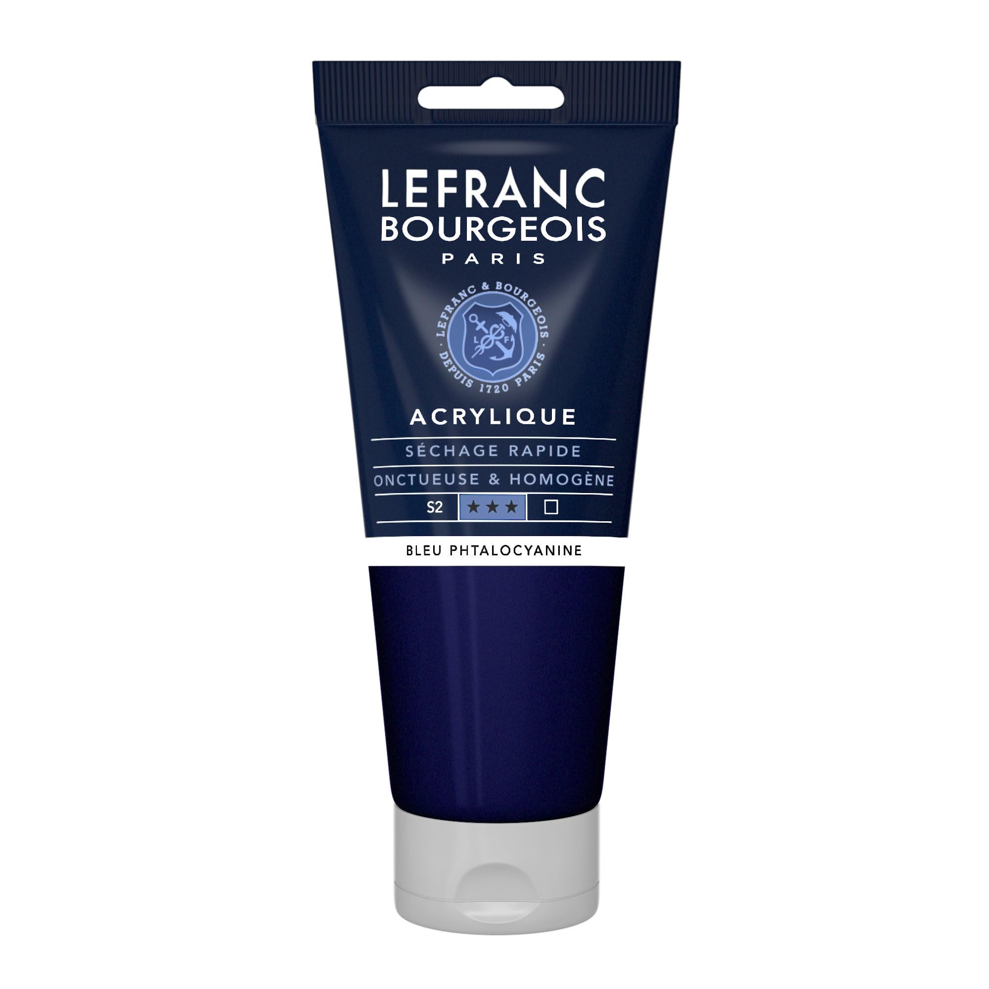 Lefranc Bourgeois 300408 Fine Acrylic Paint - Phthalocyanine Blue, 200 ml Tube, Creamy Acrylic Paint, Water-Based, Quick Drying, Lightfast, Waterproof