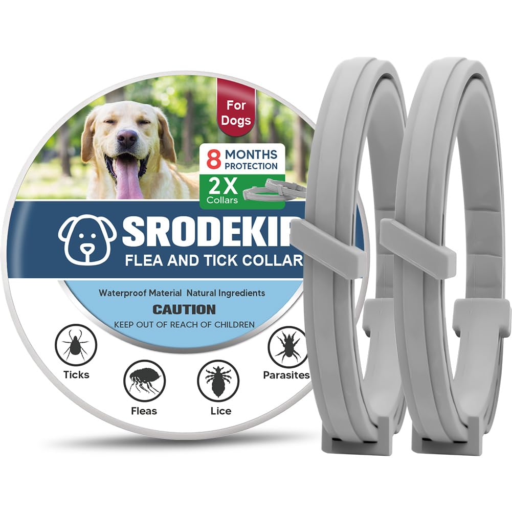 Collares para Perros, Repelente de Pulgas para Perros, Collares Anticarrapatas para Perros,Antipulgas para Perros, Prevención de 8 Meses - 2P