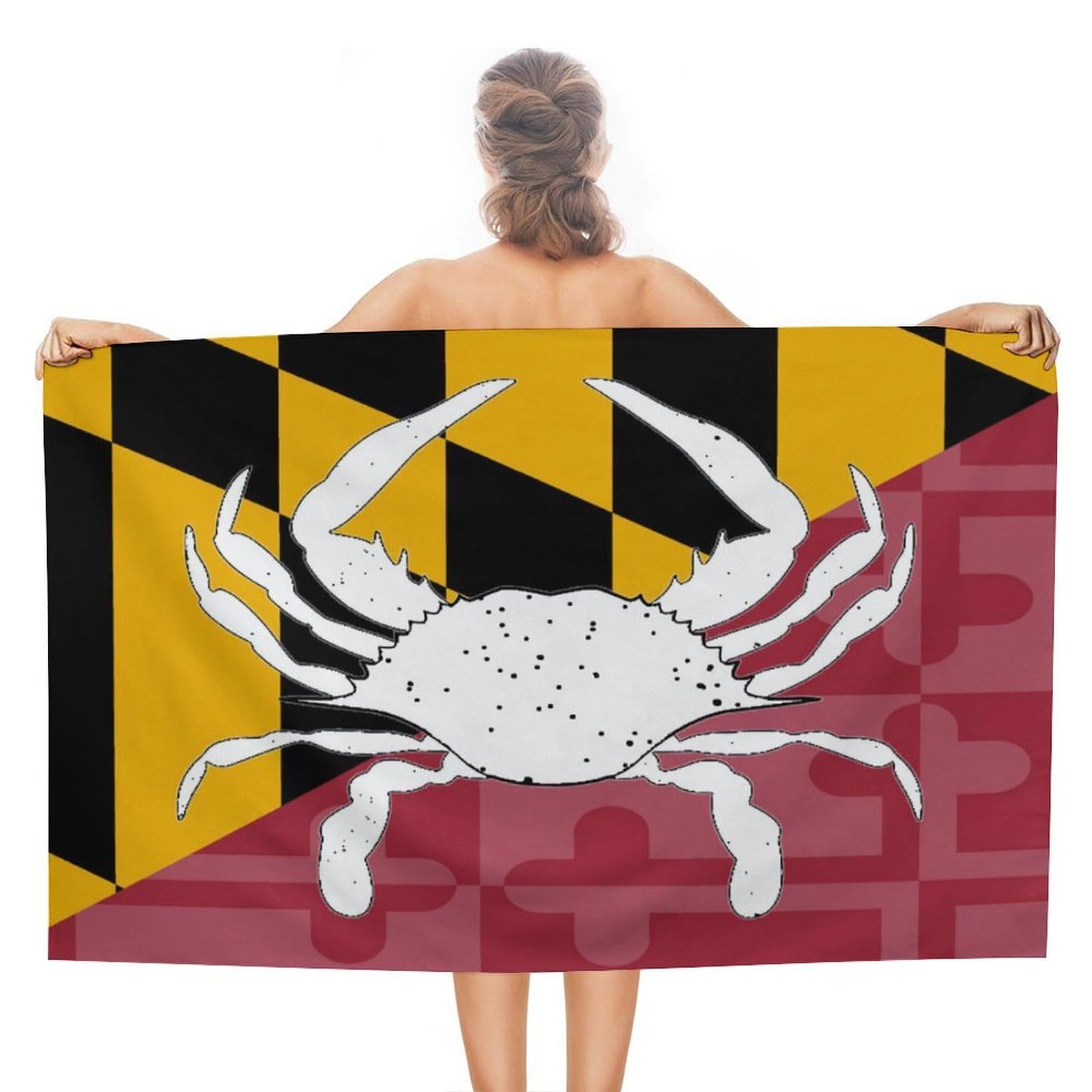 Nclqvjxzkhw Women's Style Maryland Flag Crab Beach Towel For Adults Lightweight Bath Towels Swim Travel Gym Sports 130×80Cm