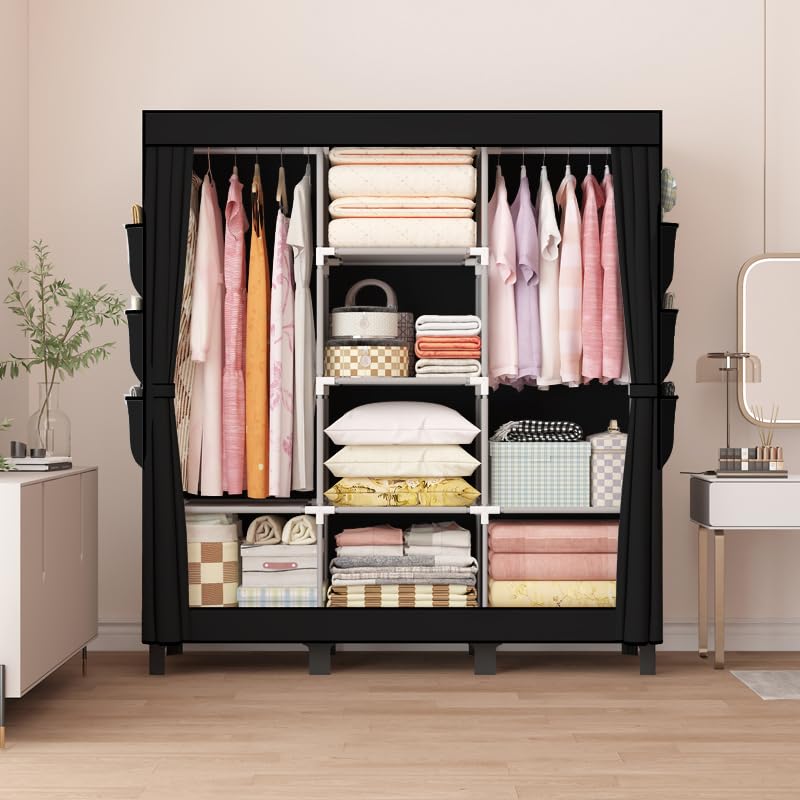 Image of Portable closet, bedroom armoire, clothes storage box, simple hanging clothes wardrobe, suitable for bedrooms, dormitories and rented houses. 51 inch W*17.7 inch D*67.7 inch H (Black)