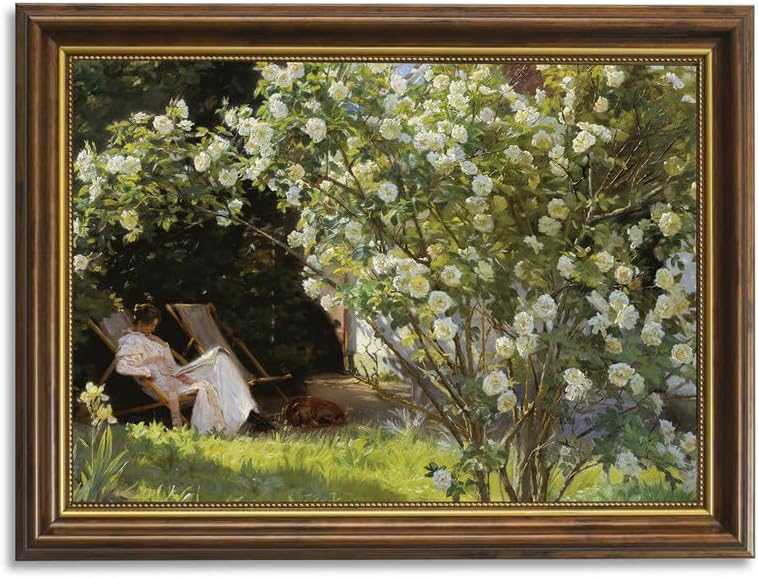 Eliko Lienzo vintage enmarcado, arte de pared retro francés, jardín de campo francés, pintura clásica de flores, para dormitorio, decoración de