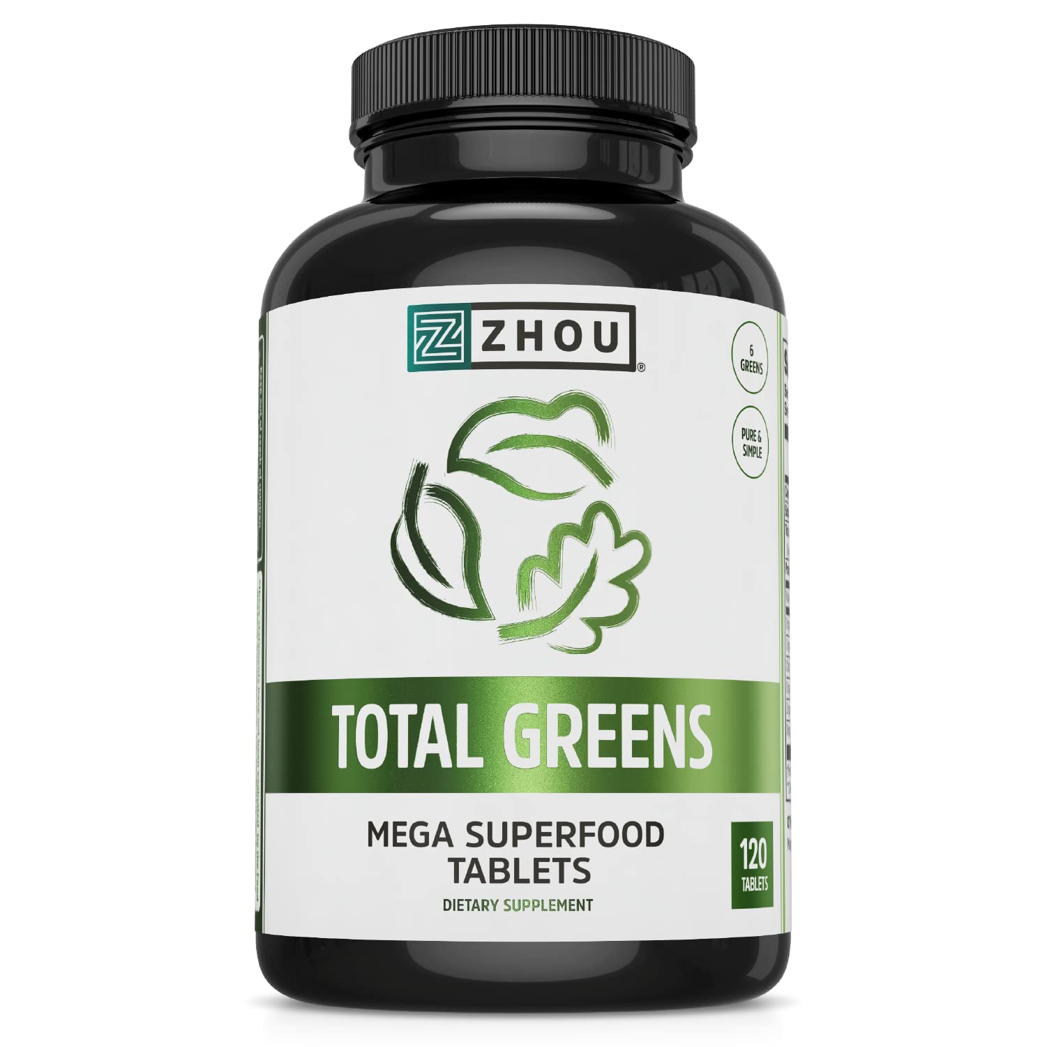 Zhou Total Greens - Super Greens Supplements, Daily Veggie Pills, Superfood Tabs, Vegetable Supplements for Adults, Vitamin Tablets - 120 Tablets