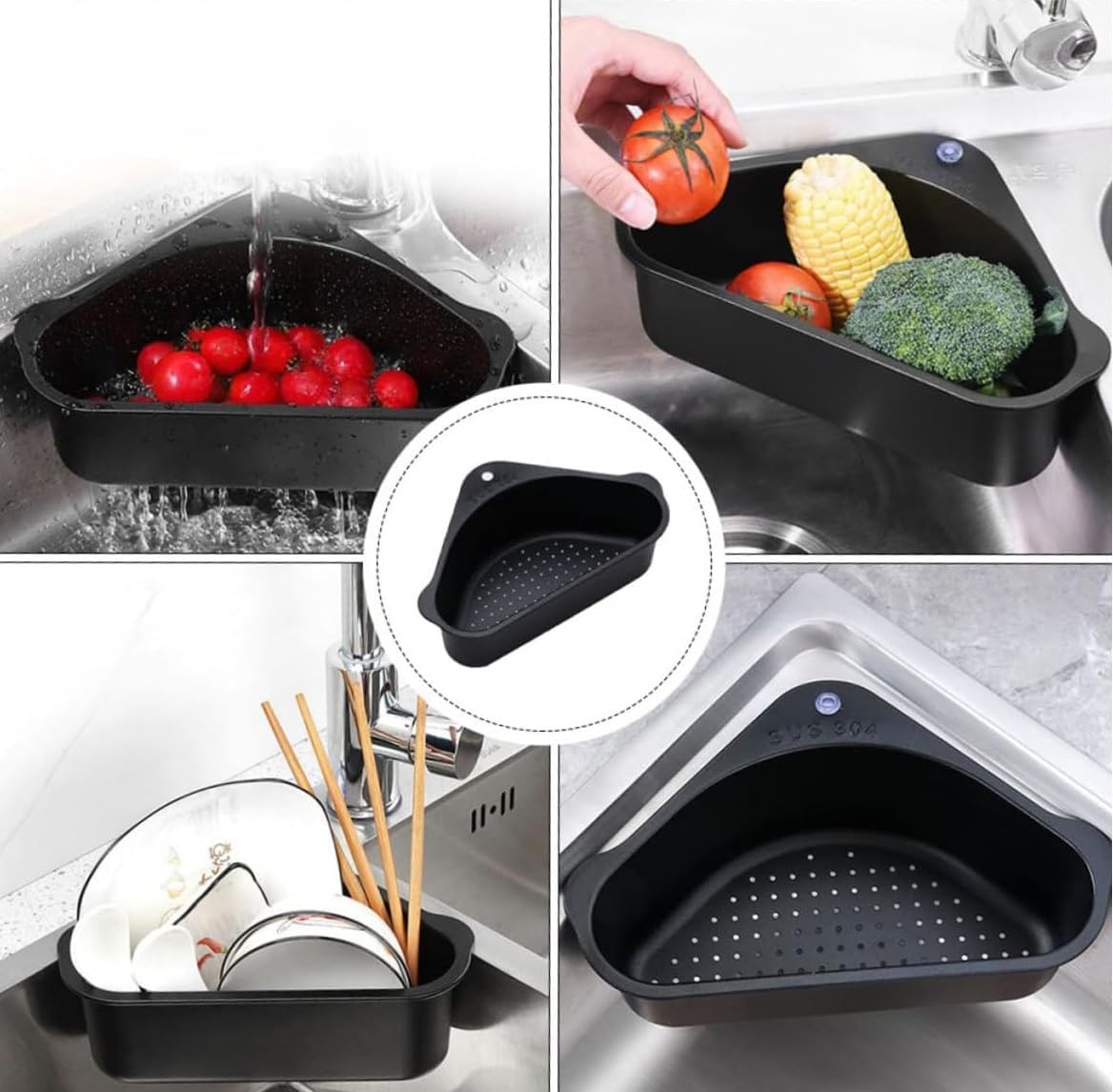 JRM Multifunctional Plastic Drain Shelf Sink Storage Rack for Kitchen, Bathroom, Soap Box Organizer (Black, 1pc)