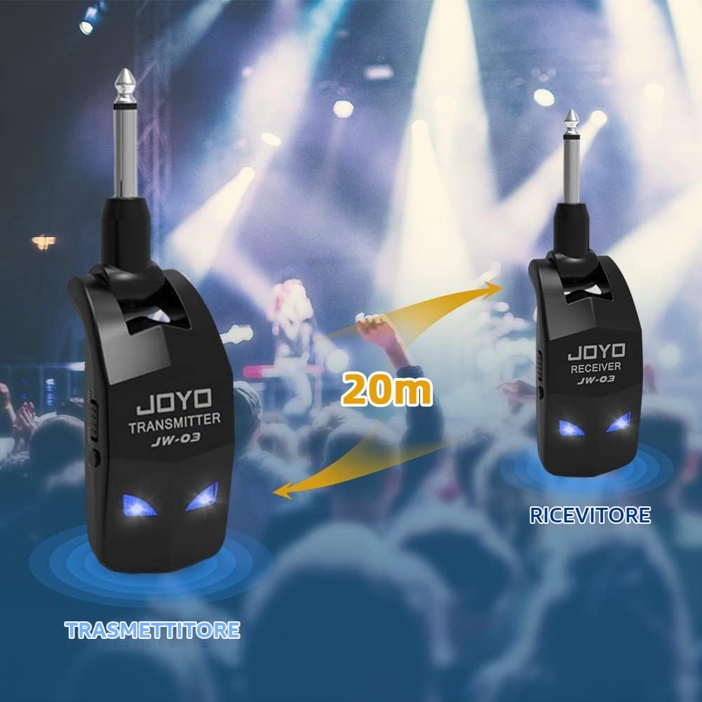 JOYO Guitar Wireless System 2.4GHz 4 Channels Rechargeable Audio Wireless Bass Guitar Transmitter Receiver for Electric Instruments (JW-03)
