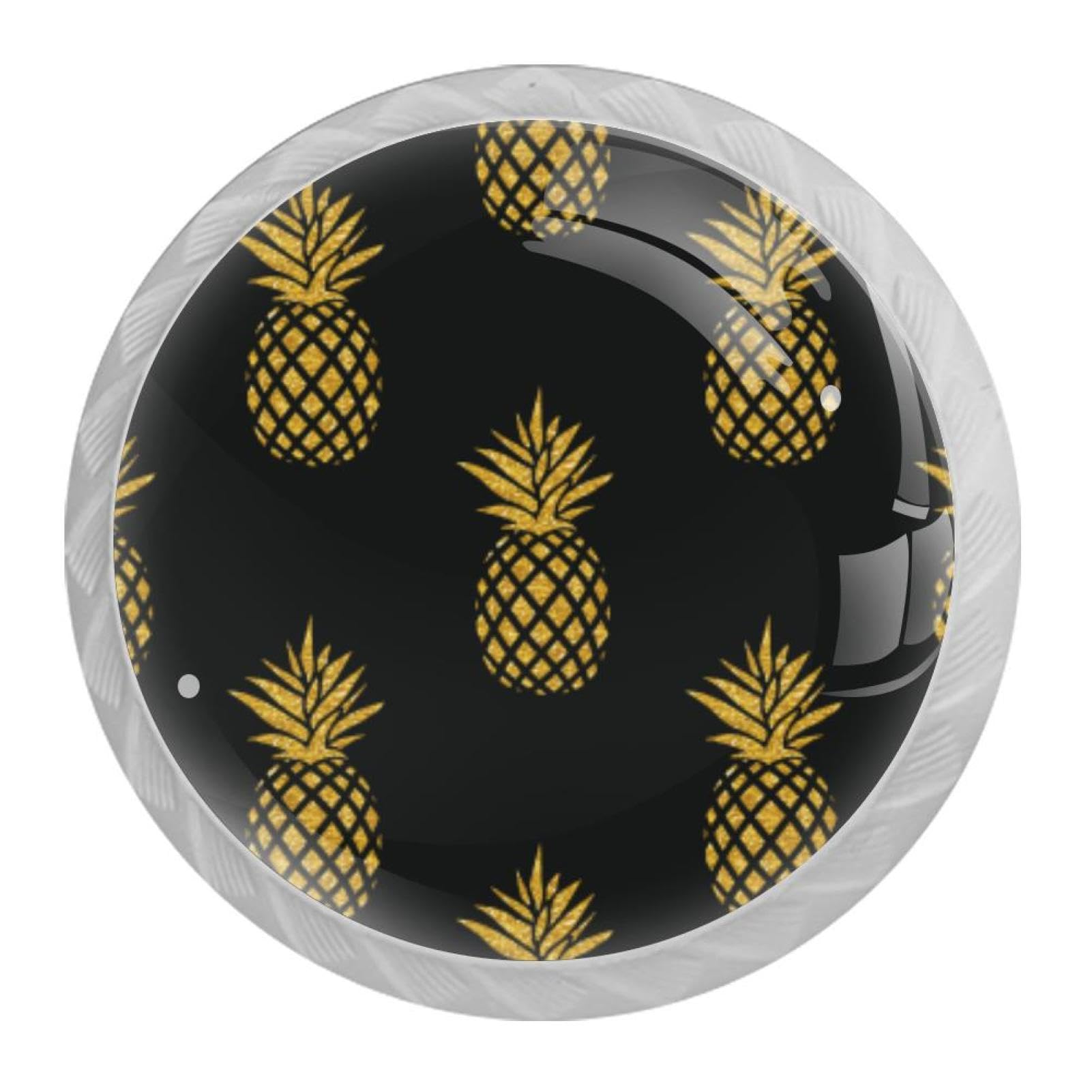 Tqmspg Multi01 4 Pieces Drawer Pulls Pineapple Fruit Pattern Door Knobs Dresser Handles For Kitchen Wardrobe Cupboard Hardware Furniture