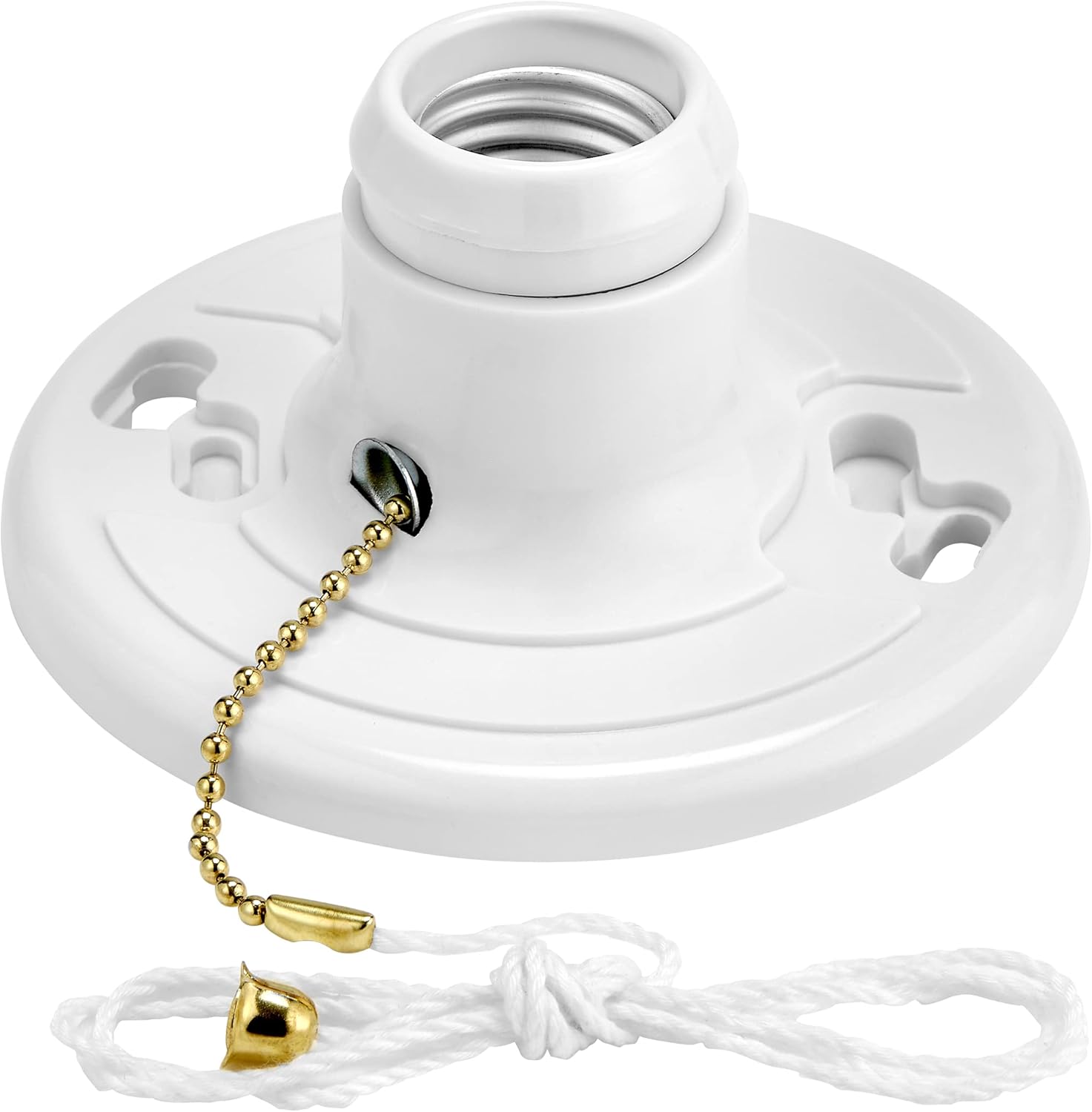 Maxxima Plastic Lamp Holder - Featuring Pull Chain, One-Piece Medium Base, E26 Bulb Socket, Outlet Box Mount, 660W, Ceiling Lighting, Compatible with LED and Incandescent Light Bulbs - 2 Pack