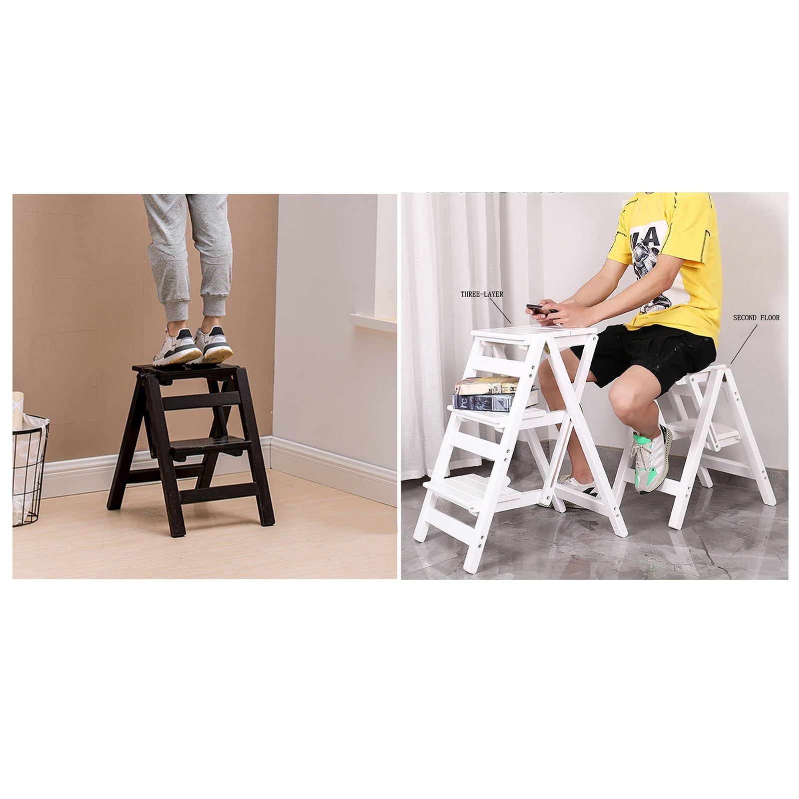 2-stopniowy składany lekki taboret z drabiną z litego drewna 2-stopniowy taboret łatwy do przenoszenia przenośny drewniany taboret z drabiną ergonomiczny ciemny orzech (ciemny orzech)