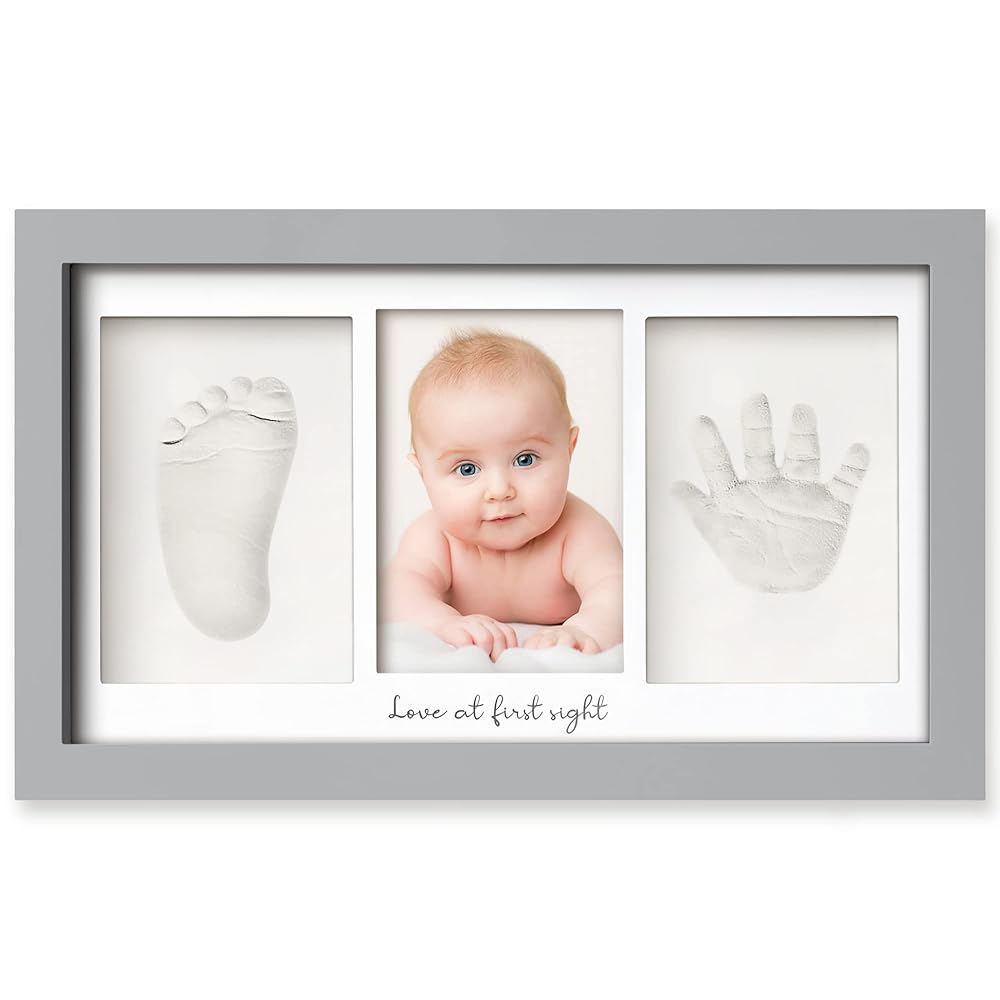 KeaBabies Baby Hand and Footprint Kit - Clay Handprint Keepsake Frame, Newborn Nursery Picture Frame, Personalized New Mom Gifts for Baby First Christmas Shower (Cloud Gray)