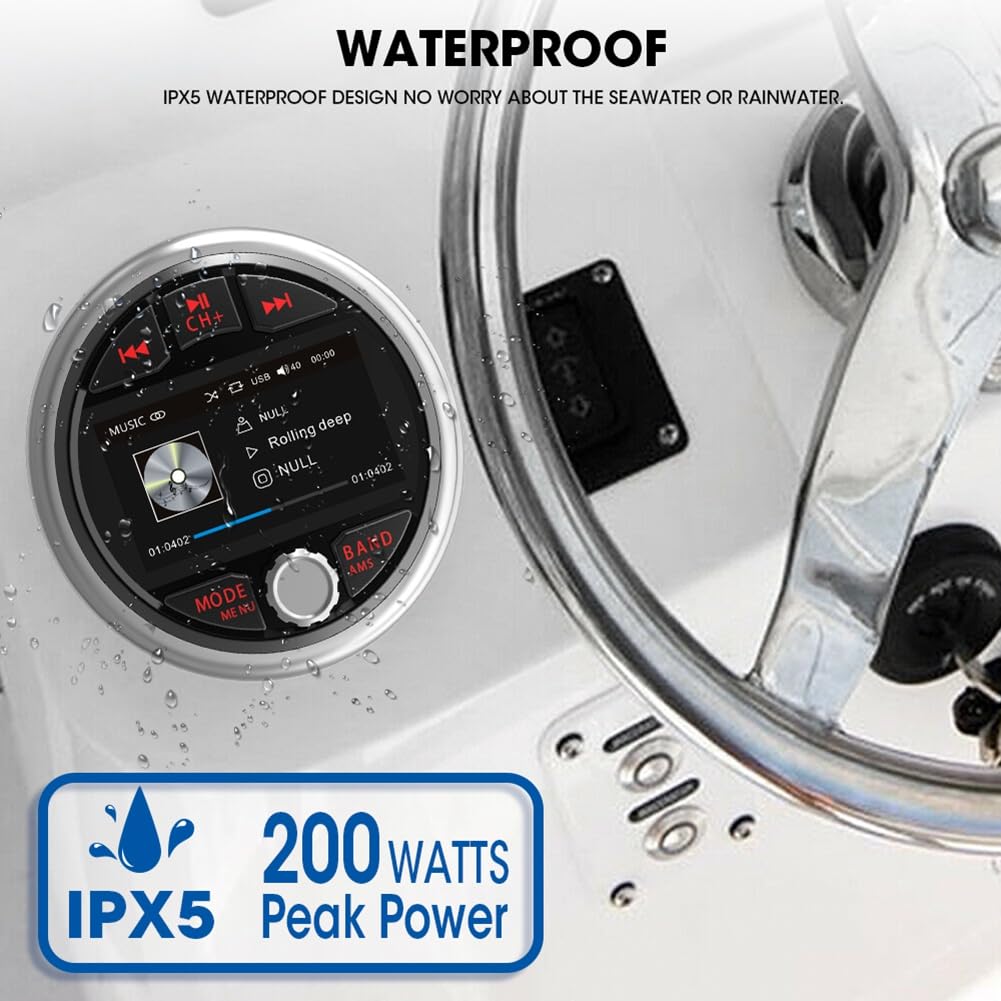 MP5 Marine Stereo IPX5 Wasserdichtes Bootsradioplayer Bluetooth FM/AM RDS Audio für Yacht, Messgerät, ATV, UTV, Wagen, Motorrad