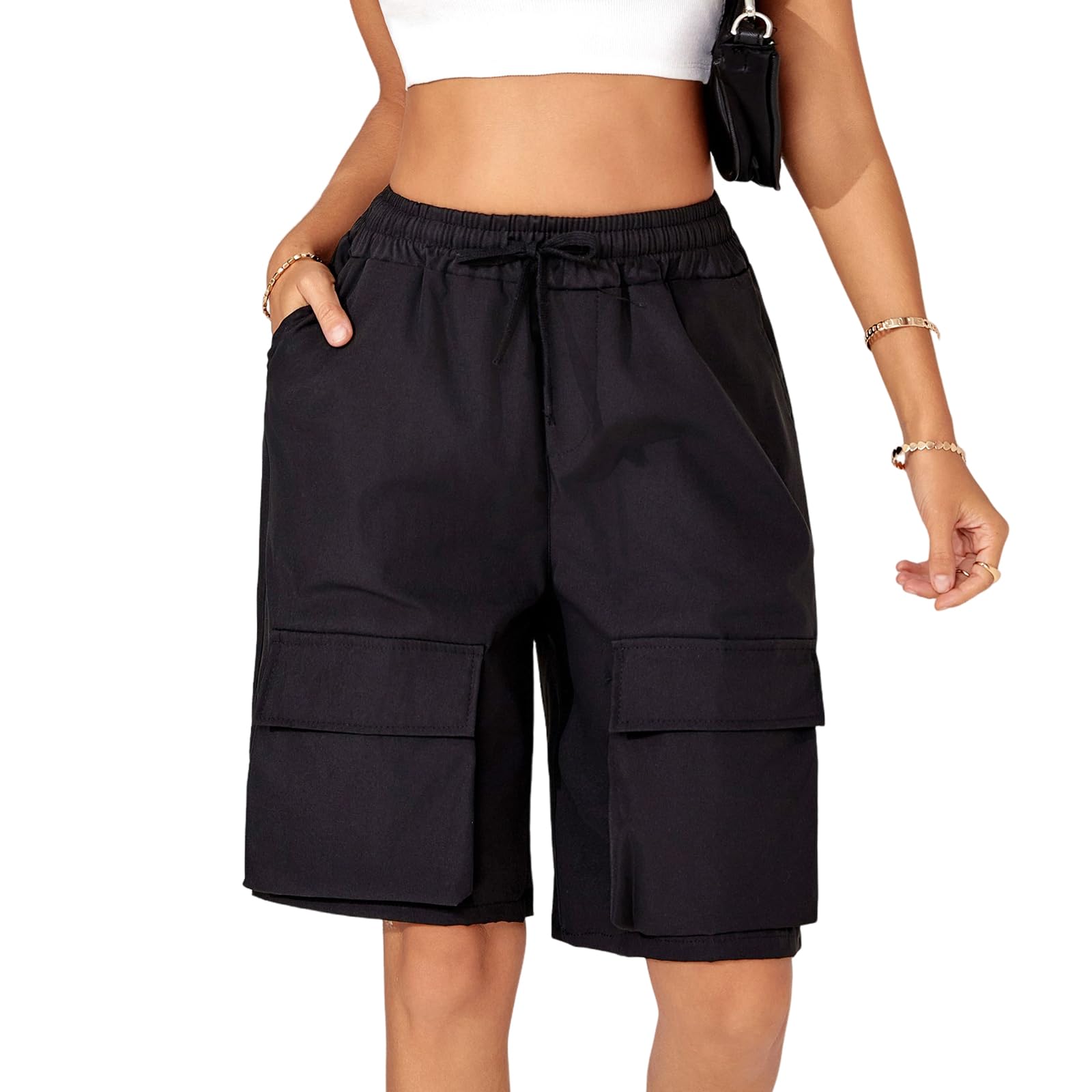 XinYangNi Pantaloncini Cargo Donna In Cotone, Vita Elastica Con Coulisse, Multi Tasca, Comodi Per Trekking Ed Estate, Taglie Forti
