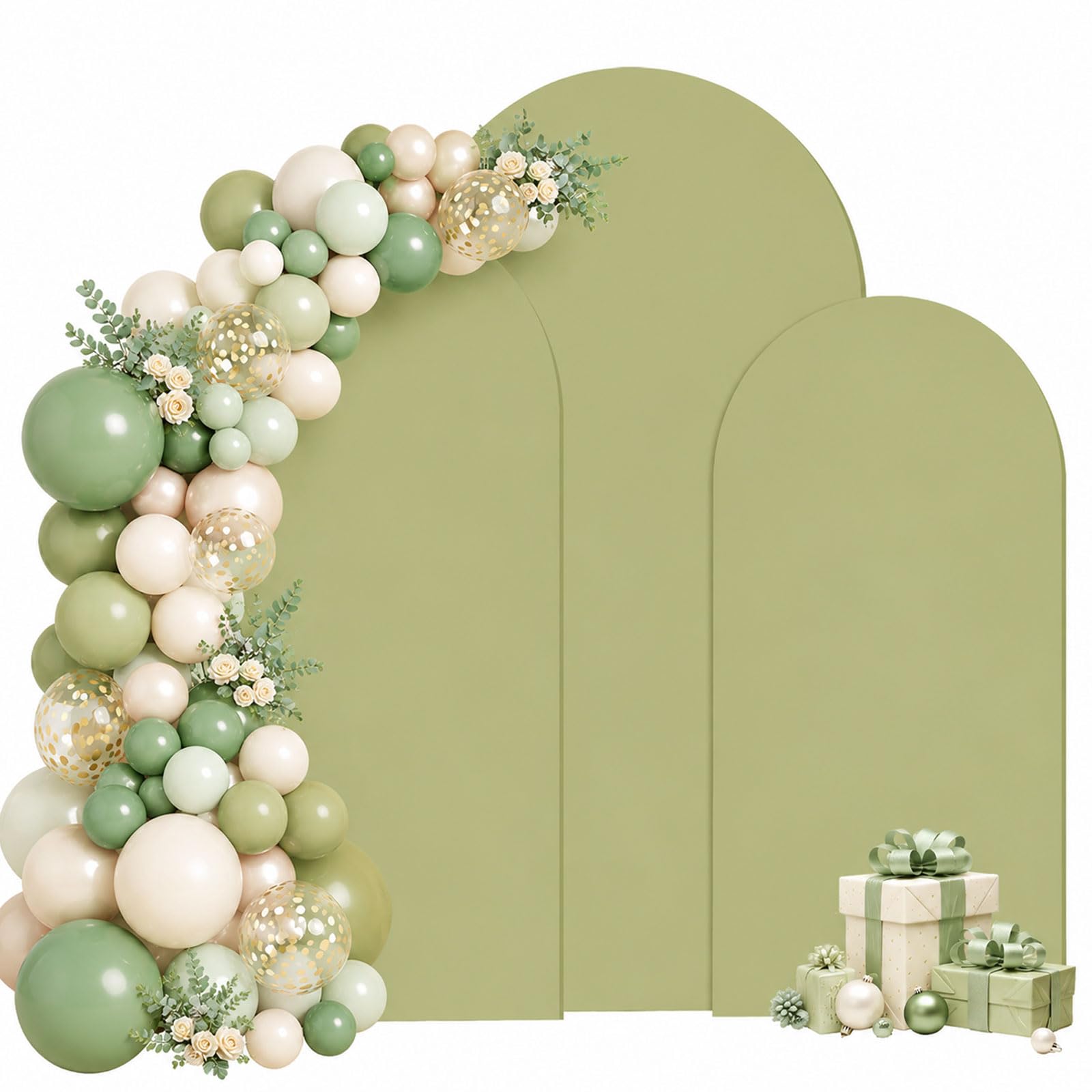 Arc de fond - Toile de fond double face avec dessus rond, fond photo pour mariage, anniversaire, cérémonie, fête et banquet (vert, lot de 3)
