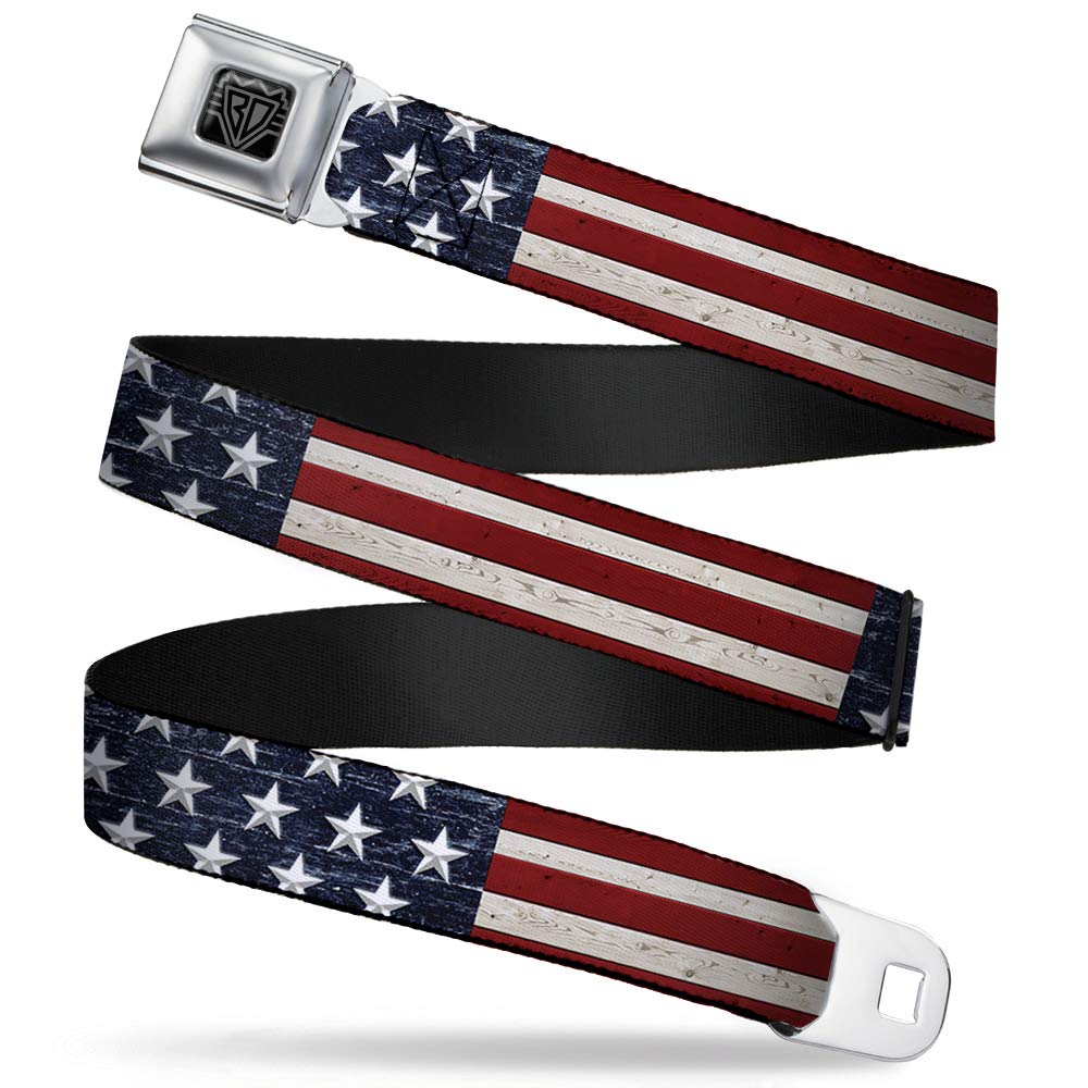 Buckle-Down Seatbelt Belt - Americana Rustic Stars & Stripes - 1.0" Wide - 20-36 Inches in Length, Multicolor, 1.0" Wide - 20-36 Inches in Length