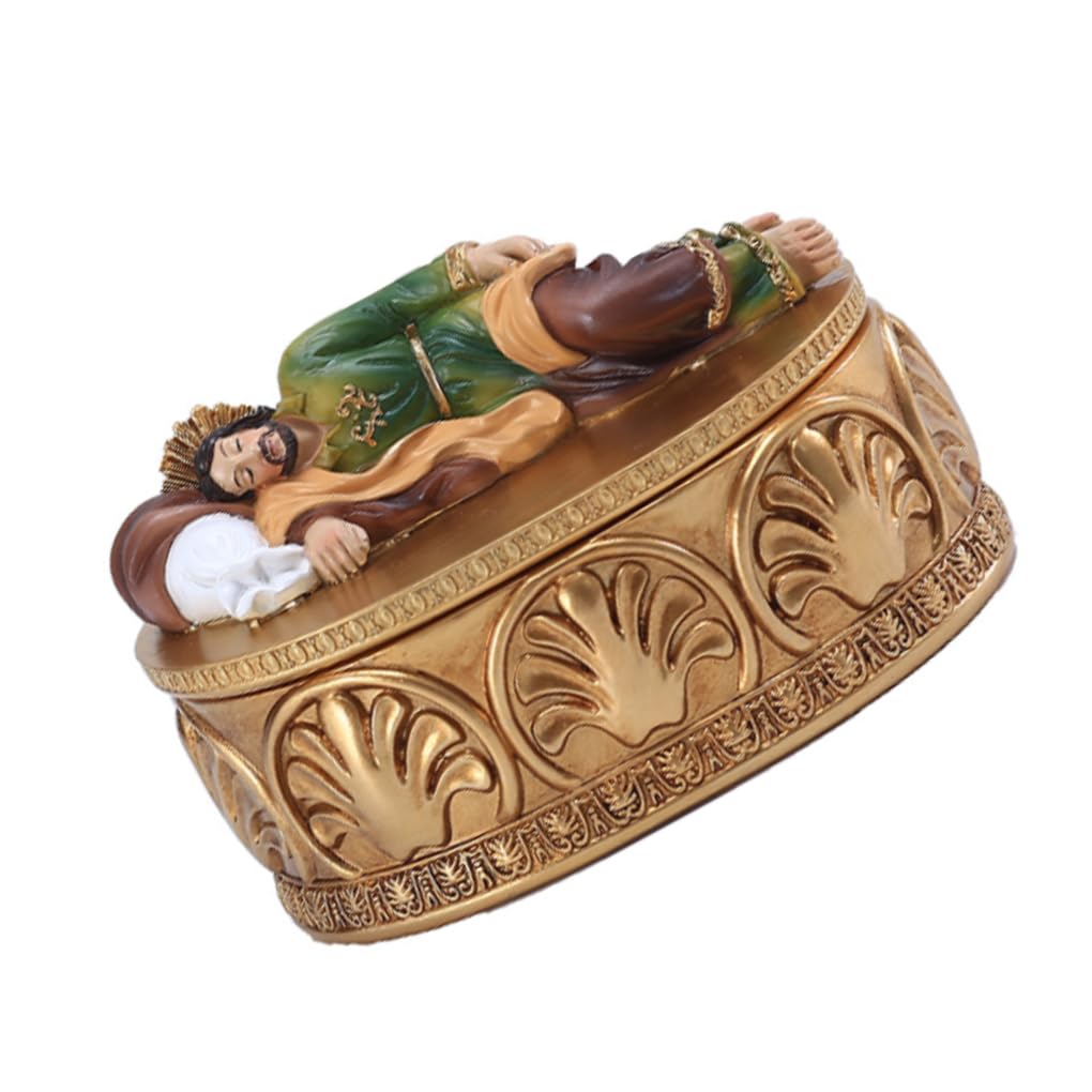 Zambuph Sleeping St Joseph Resin Statue Vintage Style Religion Ornament Retro Jewelry Storage Box Figurine for Home Office Decor
