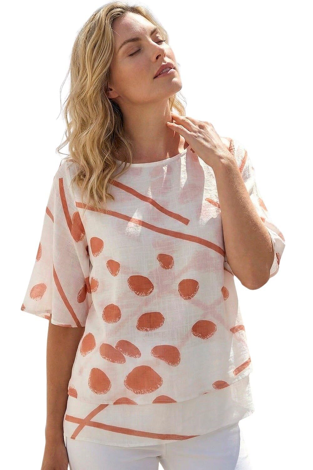 Roman Abstract Layered Tunic Top - Ivory - Women's Size 12