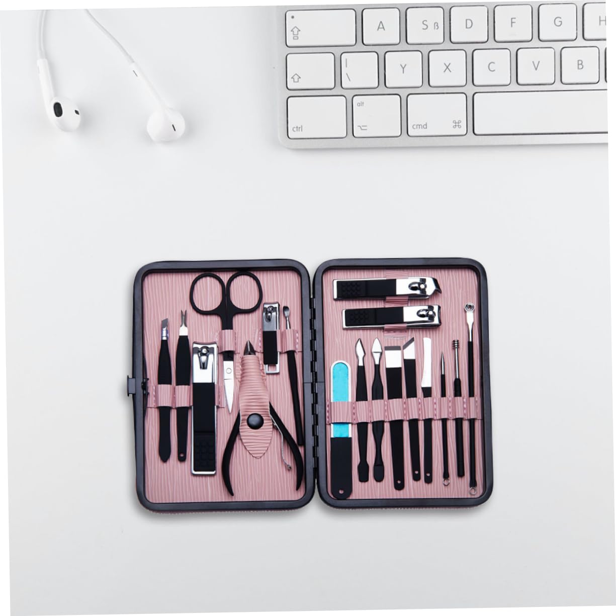 Kit de Manicura 18 Piezas de Acero Inoxidable Rosa | 1 Set Portátil, Alta Resistencia, para Grooming y Manicure, Accesorios Compactos de Uso Personal