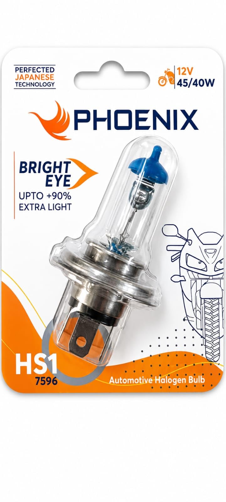 Phoenix Bright Eye HS1 Automotive Halogen Bulb, 12V 45/40W | Upto +90% Extra Light, Japanese Technology, Motorcycle Headlight, Part No. 7596, 12V 45/40W-image-8