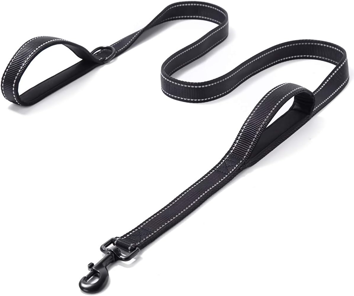 DDSCOLOUR 5ft 6ft Dog Leash, Heavy Duty Rope Leash with 2 Padded Handle – Pet Training Lead with 3M Reflective Double Handle for Traffic Control Safety, Perfect for Large Medium or Small Dog (Black)