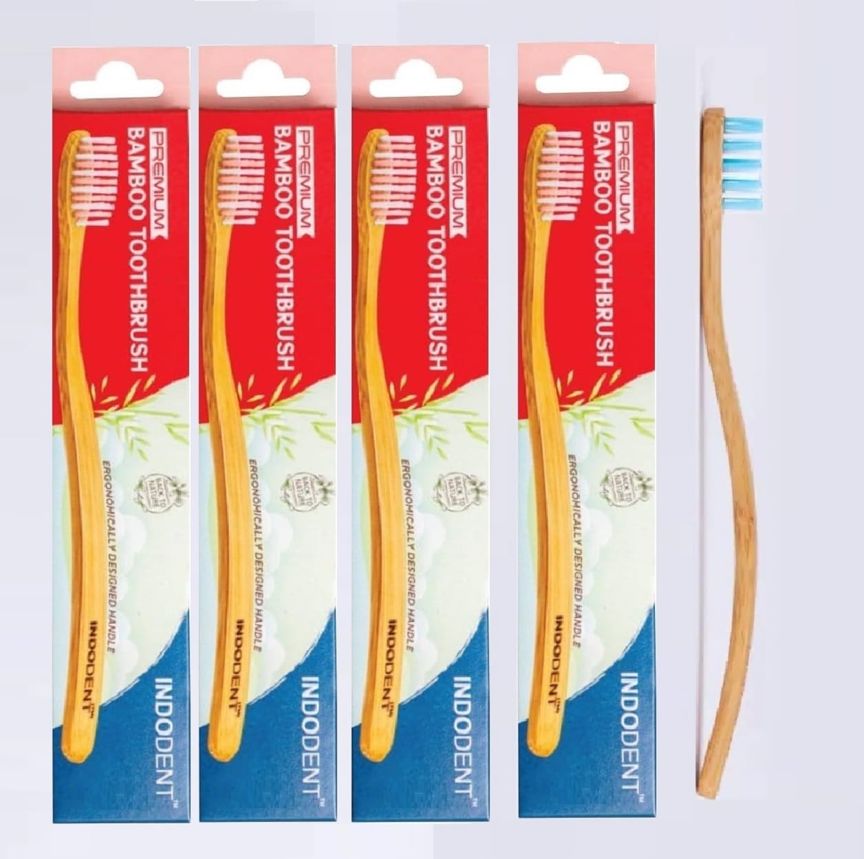 INDODENT Nambrush Bamboo Toothbrush | Family Pack (4 pcs) | Adult | Blue | Soft bristles | Ergonomic | Angled Head (B0DD7R5PWG) Amazon Price History, Amazon Price Tracker