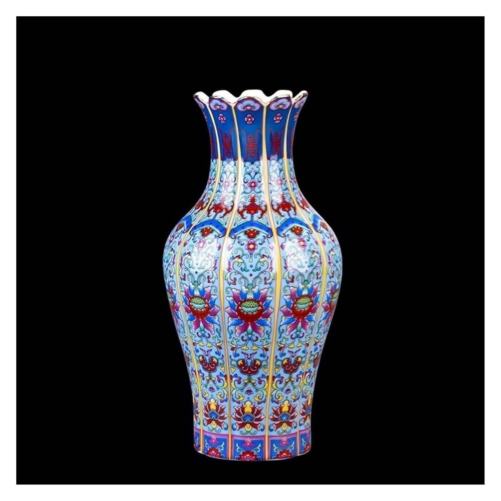 Vase Desktop Ceramics Imitation Chinese Enamel Decoration Living Room Flower Arrangement Antique Shelf Decor(Flower Melon)