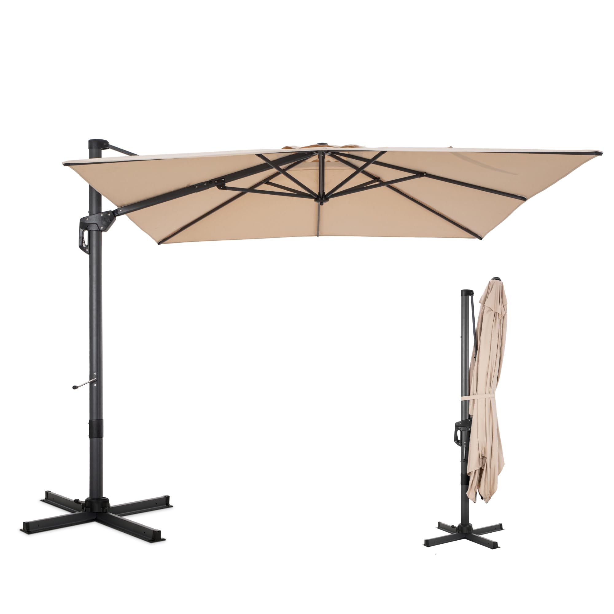 9x12ft Cantilever Patio Umbrella with 6-Level Tilt & 360°Rotation, Beige